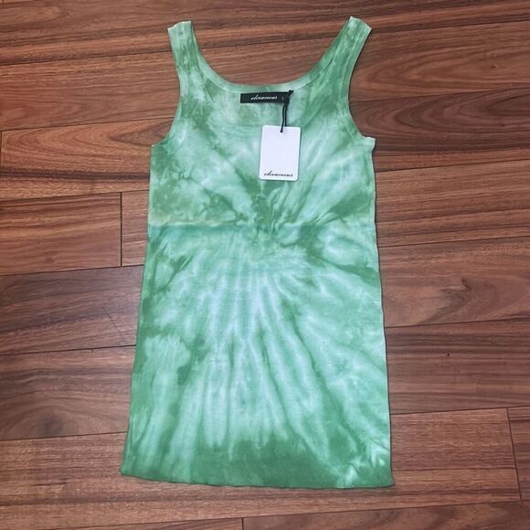 Olivaceous green tie dye ribbed fitted tank top summer womans small‎ - Picture 1 of 8